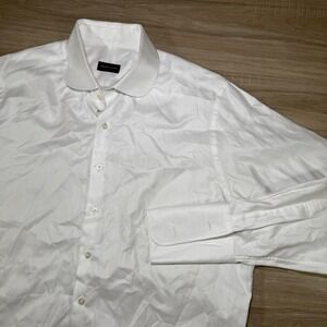 Proper Cloth White Herringbone French Cuff Button Dress‎ Shirt Men's Size 17